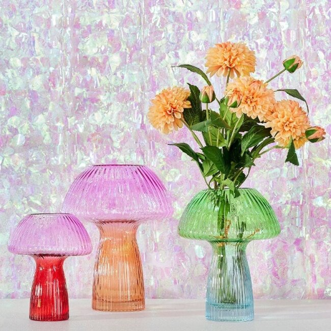 Vaas Paddenstoel - 19,5 cm - roze/rood