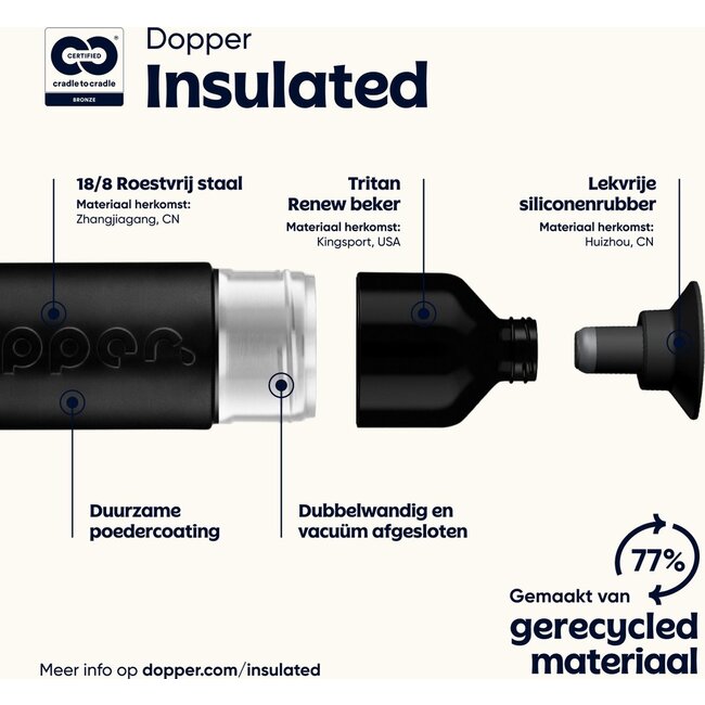 Dopper Insulated 1 liter Thermos - Isoleerfles - zwart