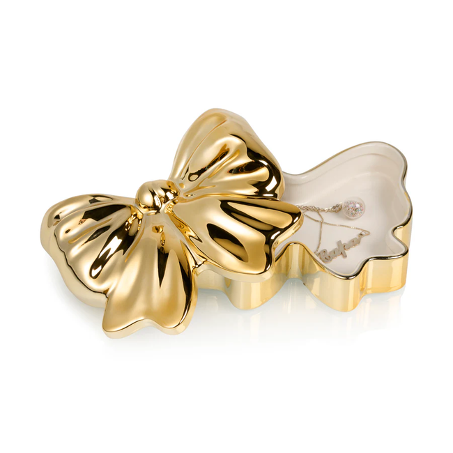 Bitten - Trinket Box with lid - Jewelry Box Bow - gold