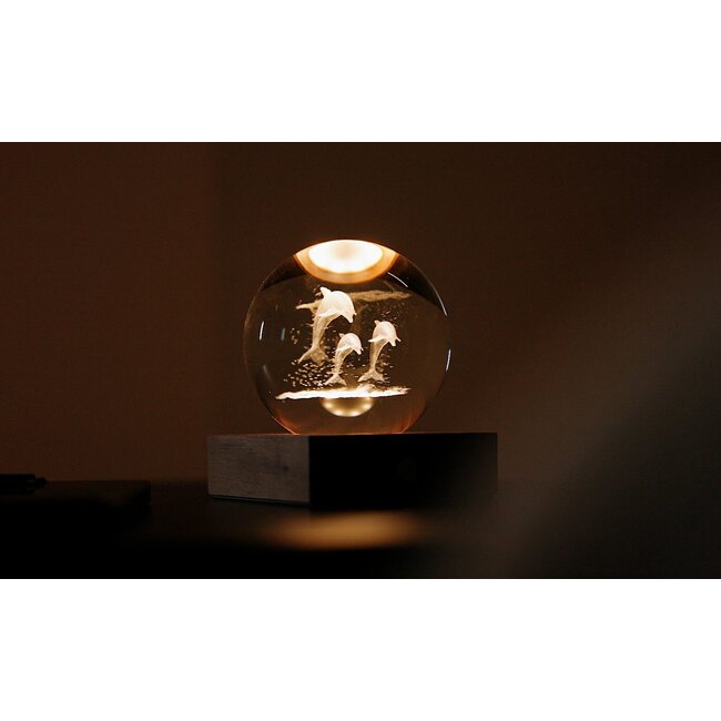 Gingko - Amber Crystal Ball Night Light - Jumping Dolphins - Dauphins