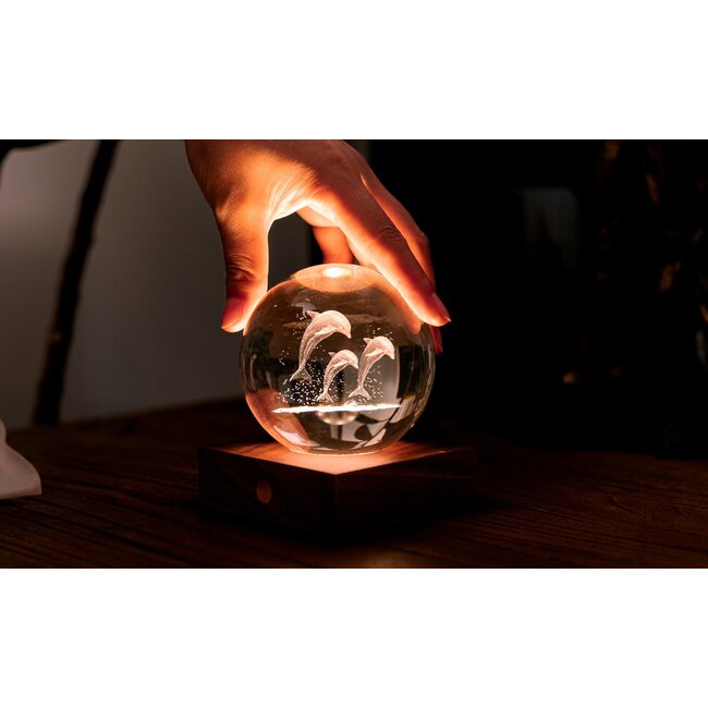Gingko - Amber Crystal Ball Night Light - Jumping Dolphins - Dauphins