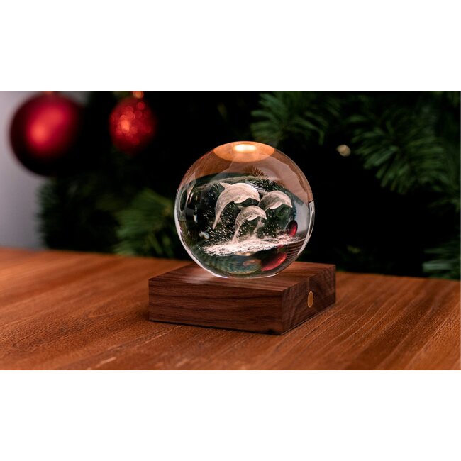 Gingko - Amber Crystal Ball Night Light - Jumping Dolphins - Dauphins