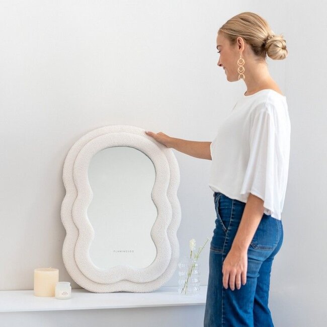 Flamingueo - Miroir Charlie teddy bouclé - blanc cassé