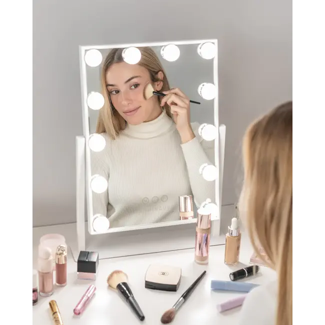 Flamingueo - Miroir Lumineux LED Khloe - Miroir avec 12 lumières LED Hollywood