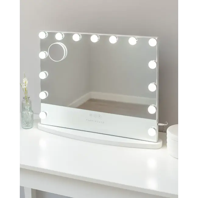 Flamingueo - Miroir Lumineux LED Georgina - Miroir avec 15 lumières LED Hollywood - métal