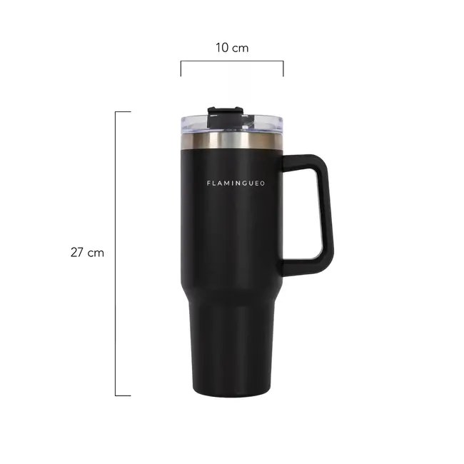 Flamingueo - On The Go Thermos Bottle Harold - black - 1.2 liter - with straw and handle