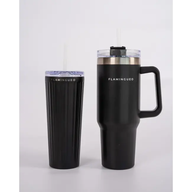 Flamingueo - On The Go Thermos Bottle Harold - black - 1.2 liter - with straw and handle