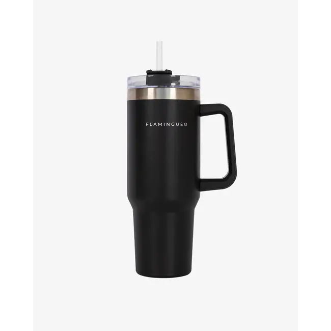 Flamingueo - On The Go Thermos Bottle Harold - black - 1.2 liter - with straw and handle