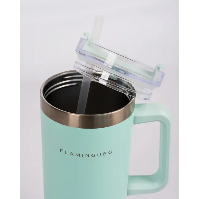 Flamingueo - On The Go Thermosflasche Harold - aquamarin - 1.2 Liter - mit Strohhalm und Griff