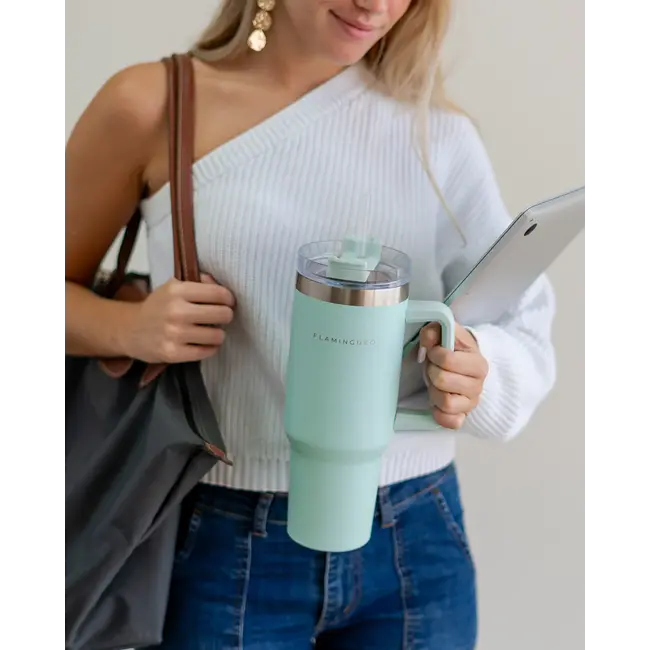 Flamingueo - On The Go Thermosflasche Harold - aquamarin - 1.2 Liter - mit Strohhalm und Griff