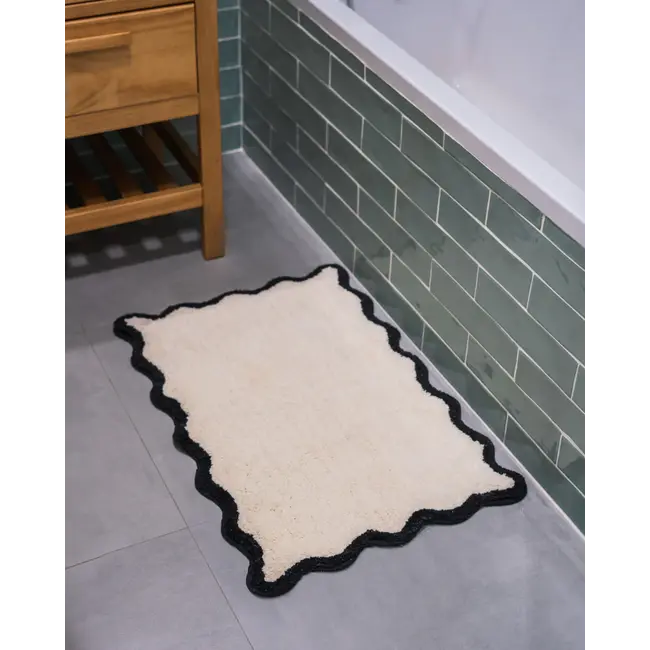 Flamingueo - Tapis de Bain Wavy - avec bord ondulé - blanc/noir