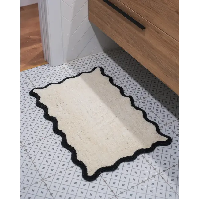 Flamingueo - Badmat Wavy - met gegolfde rand - wit/zwart