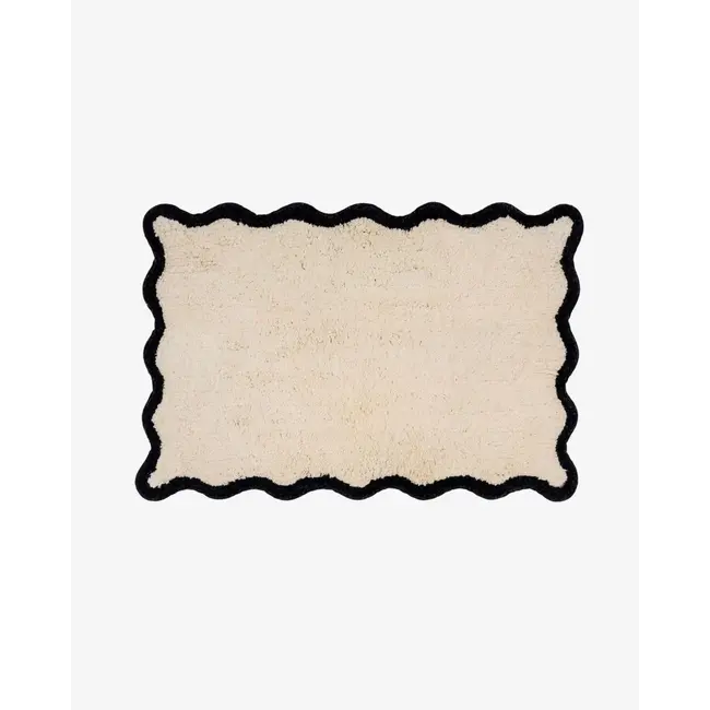 Flamingueo - Tapis de Bain Wavy - avec bord ondulé - blanc/noir