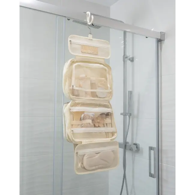 Flamingueo - Trousse de Toilette Debbie - teddy bouclé - blanc cassé - avec cintre