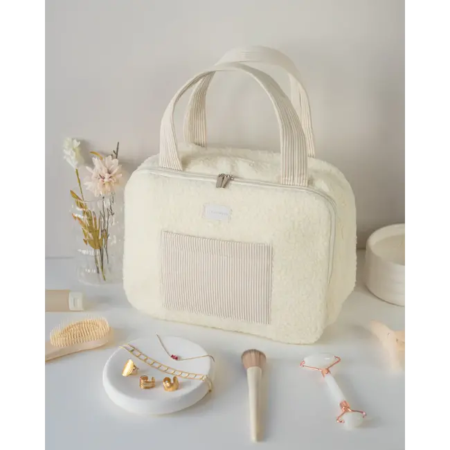 Flamingueo - Trousse de Toilette Debbie - teddy bouclé - blanc cassé - avec cintre
