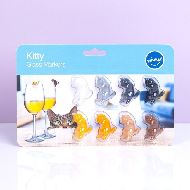 Winkee - Glasmarker Kitty Katze - Satz von 8