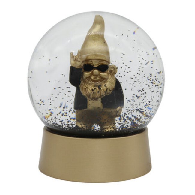 Winkee - Snow Globe Rock Gnome - gold - black snow