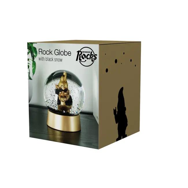 Winkee - Boule à Neige Gnome Rock - doré - neige noire
