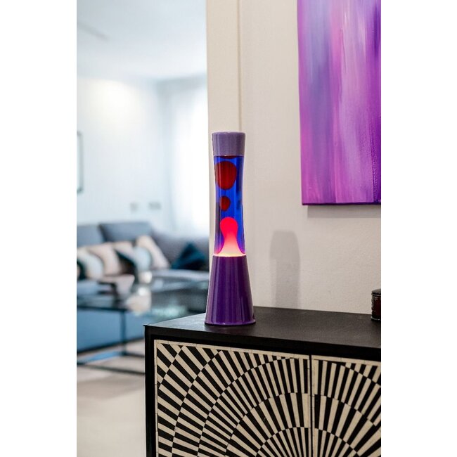 Fisura - Lava Lamp - blauw met rode lava - purperen voet