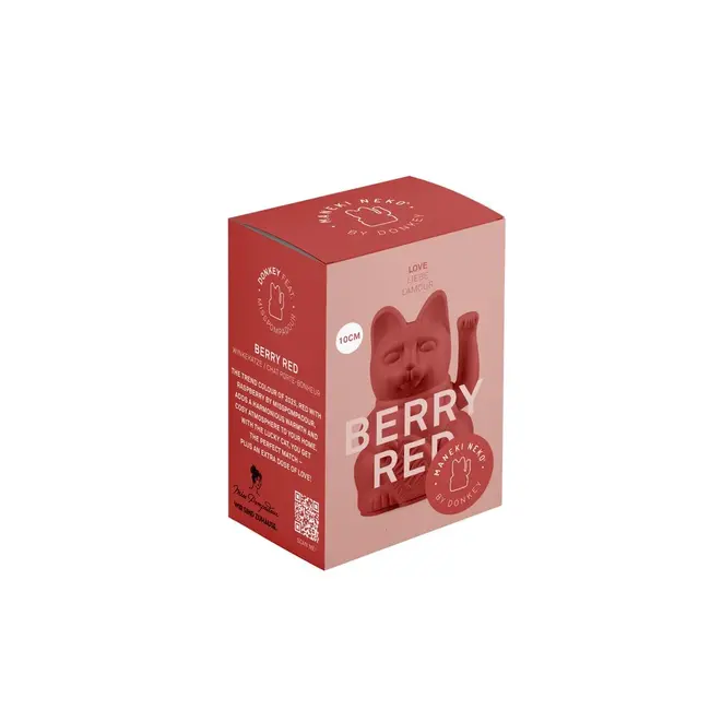 Donkey - Waving Lucky Cat Mini Maneki-Neko - berry red