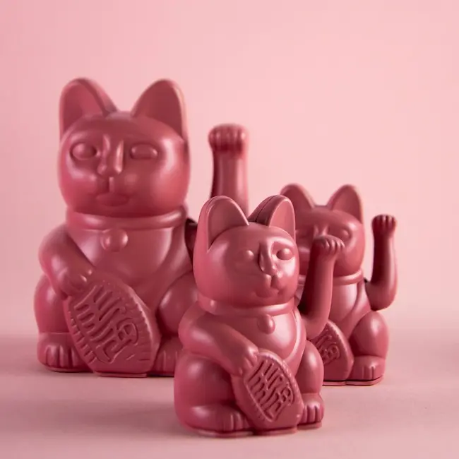 Donkey - Waving Lucky Cat Mini Maneki-Neko - berry red