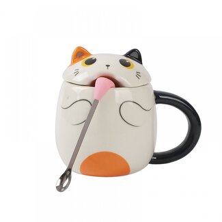 i-total Mug with Tongue Spoon Orange Cat