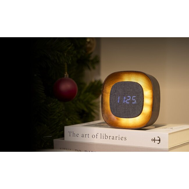 Gingko - Alarm Clock Lumos Clock Square - walnut - rechargeable - with night light mode
