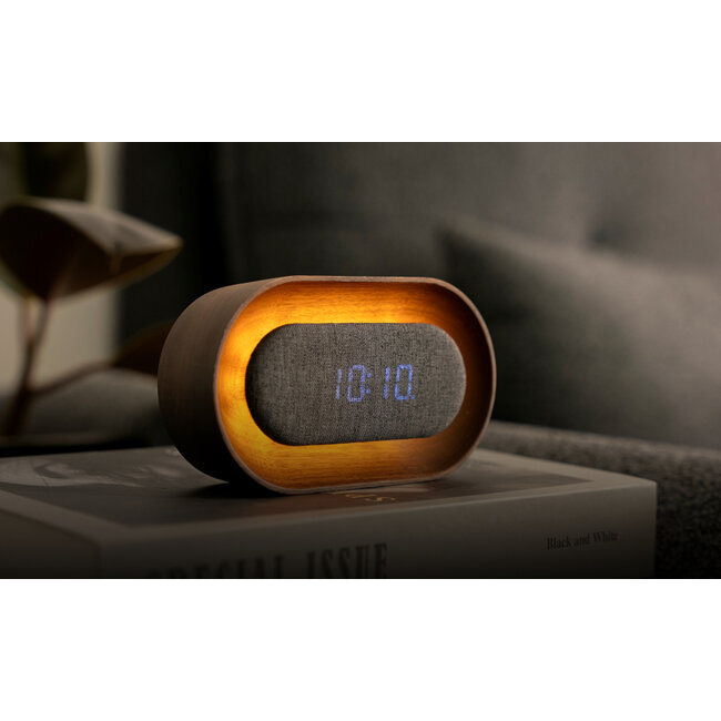 Gingko - Alarm Clock Lumos Clock Oval - walnut - rechargeable - with night light mode