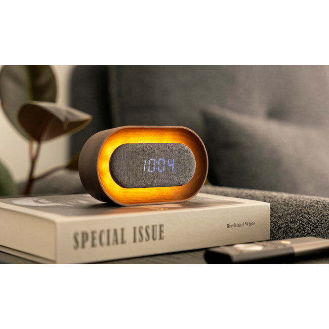 Gingko - Réveil Lumos Clock Oval - noyer - rechargeable - avec mode veilleuse