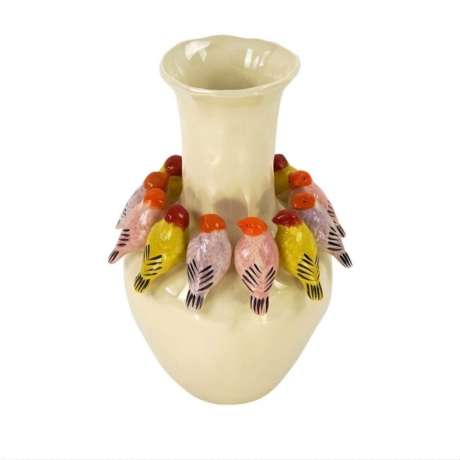 Werner Voß Werns - Vaas met Vogeltjes - lange hals - multicolor