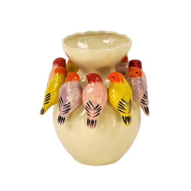 Werner Voß Werns - Vase with Birds - short neck - multicolor
