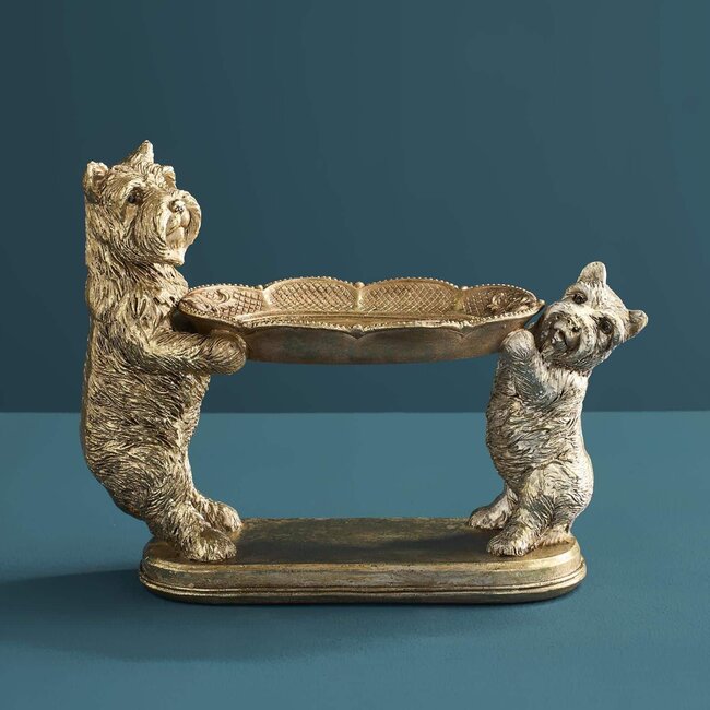 Werner Voß Werns - Beeld Hondjes met Serveerschaaltje - kaarthouder - H 17 cm