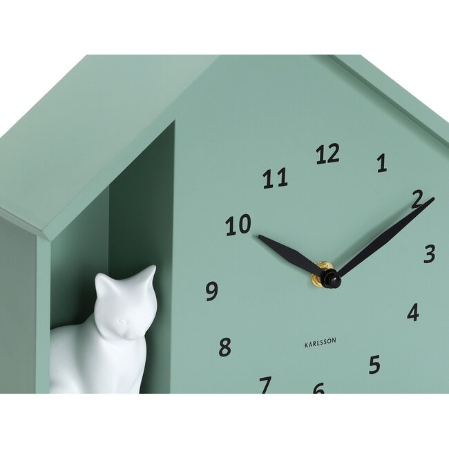 Karlsson - Wall Clock Sitting Cat - green