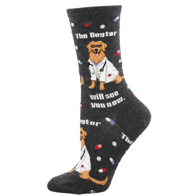 SockSmith Socks The Dogtor Will See You Now - grey - women