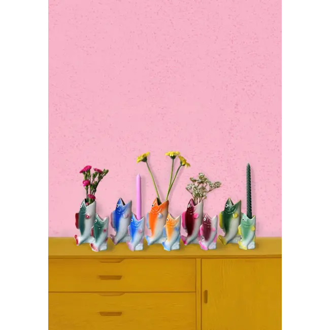 Kitsch Kitchen  – Vase Fisch – grün/gelb