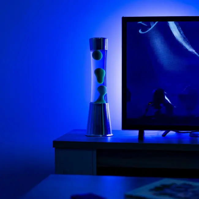 Fisura - Lava Lamp - chrome - green lava, blue liquid
