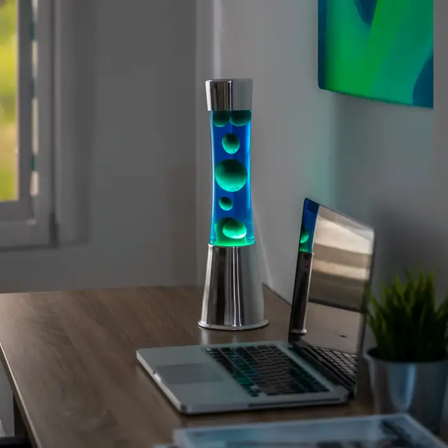 Fisura - Lava Lamp - chrome - green lava, blue liquid