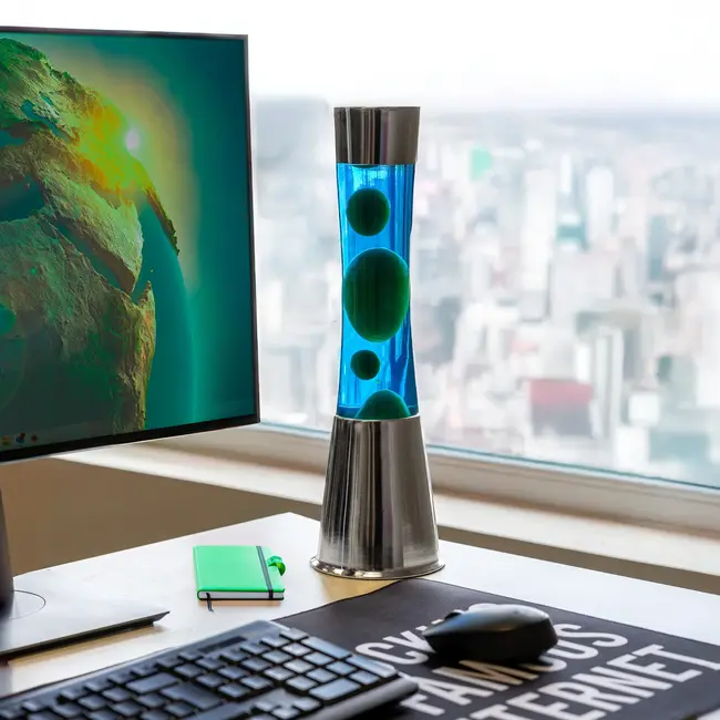 Fisura - Lava Lamp - chrome - green lava, blue liquid