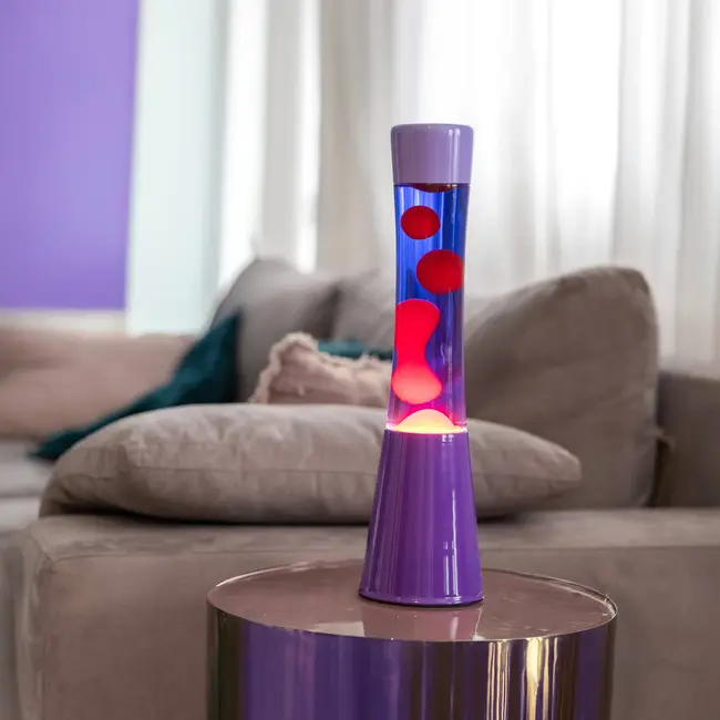 Fisura - Lava Lamp - blauw met rode lava - purperen voet