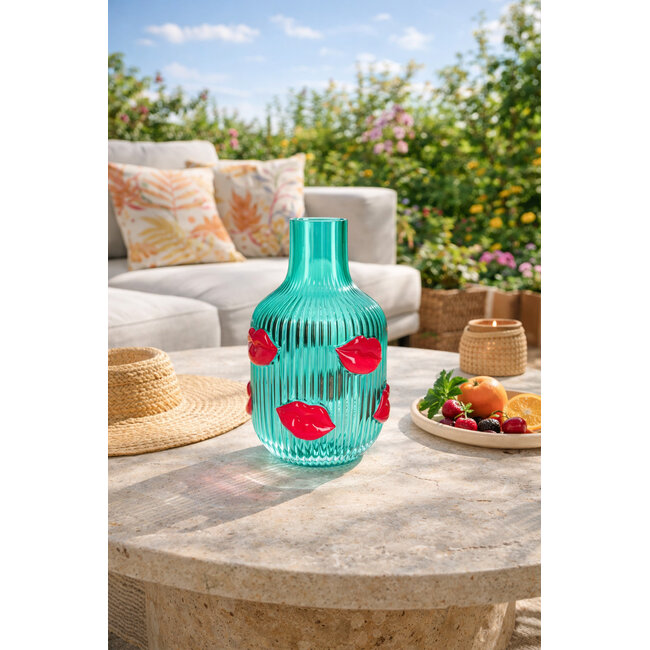GiftCompany - Vaas L'amour - H 25 cm - transparant turquoise - lippen