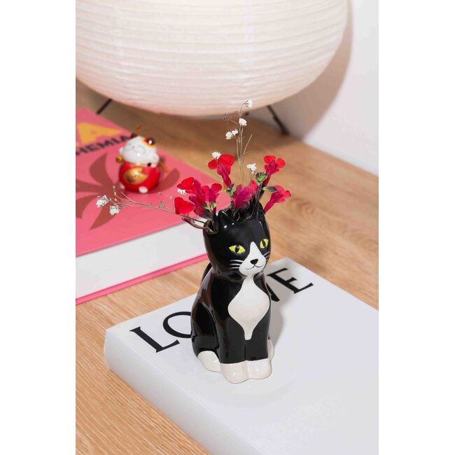 DOIY - Mini Vase Chat Noir-Blanc