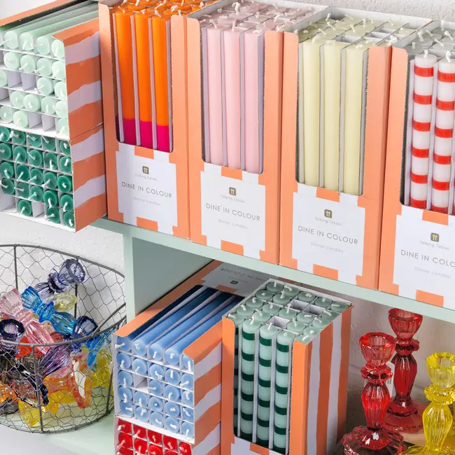 Talking Tables - Diner Kaars Rood-Witte Strepen - Dine In Colour - H 28 cm