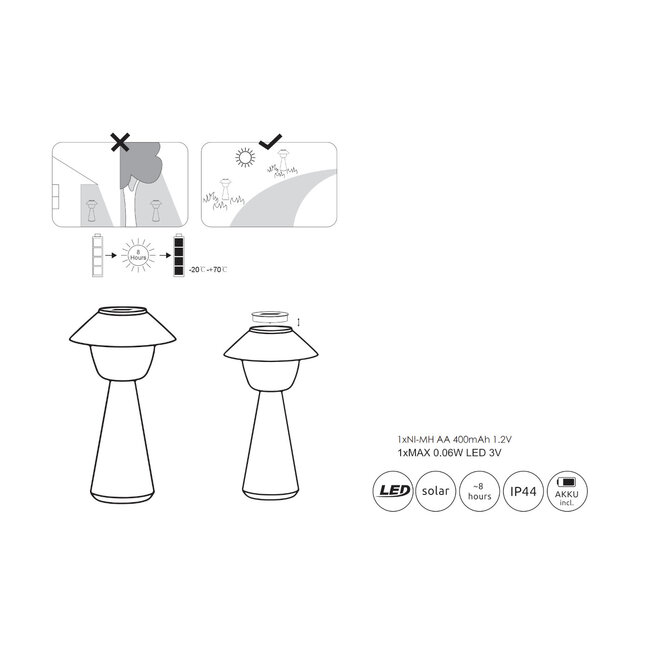 Leitmotiv - Lampe de Table Marioneta Solar - gris chaud - à énergie solaire