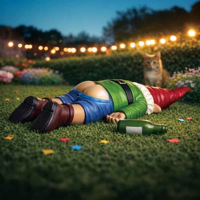 Mikamax - Sculptuur Dronken Kabouter - volledig uitgeteld