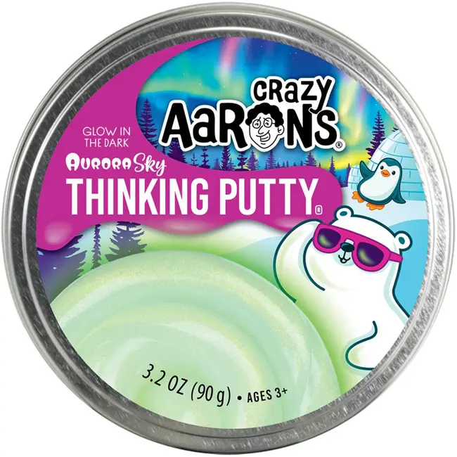 Crazy Aaron's Thinking Putty Aurora Sky - pâte sensorielle en silicone vert clair avec des paillettes - jouet anti-stress