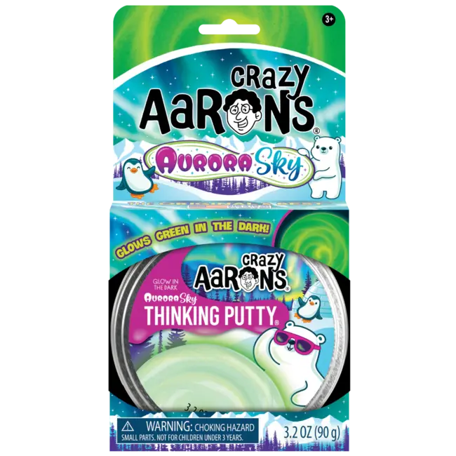 Crazy Aaron's Thinking Putty Aurora Sky – hellgrüner Silikon-Sinnesknete mit Glitzer – Anti-Stress Feel Good Fidget