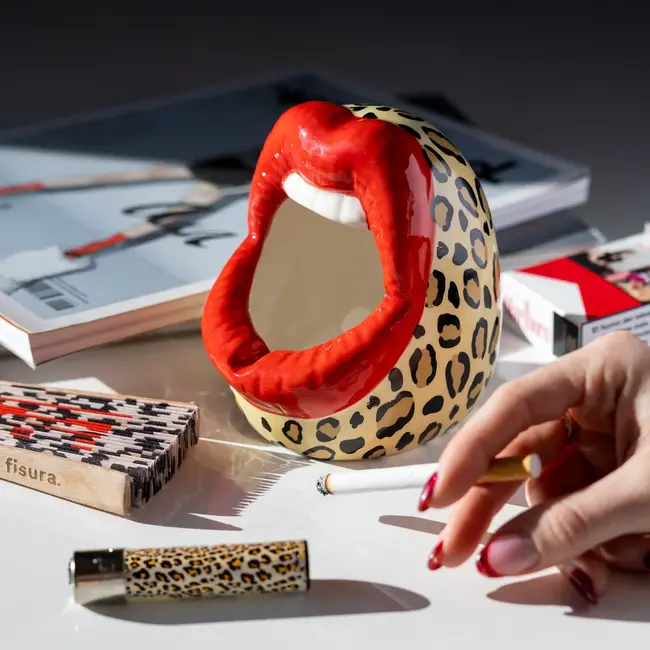 Fisura - Aschenbecher Rote Lippen Leopard