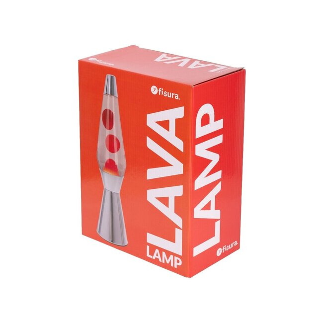Fisura - Lava Lamp Raket - transparante vloeistof, rode lava, chromé voet
