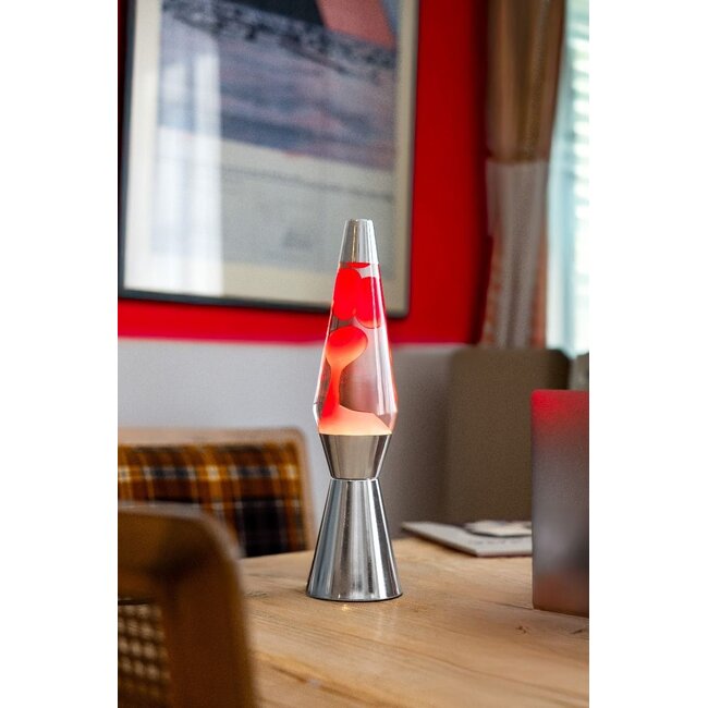 Fisura - Lava Lamp Raket - transparante vloeistof, rode lava, chromé voet