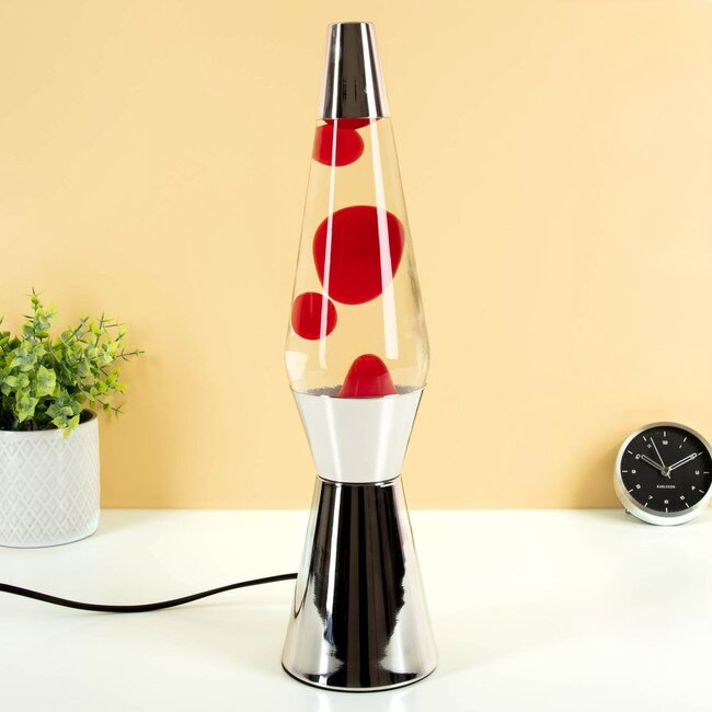 Fisura - Lava Lamp Rocket - transparent liquid, red lava, chrome base